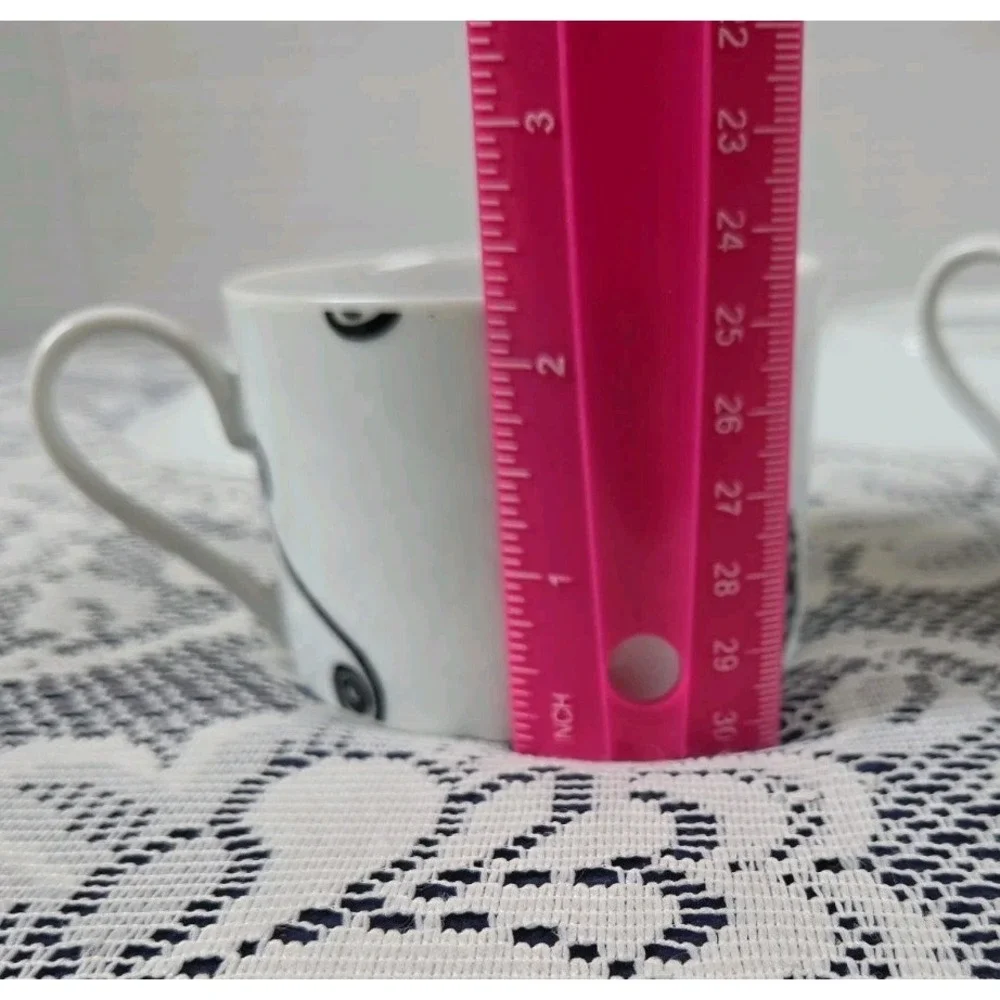 2 Pottery Barn FEZ Cups & Saucers Black & White Swirls/Medallion Japan Made Vtg